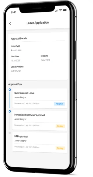 Image displaying Phiro Go's HR web feature focused on easy online leave processes. The platform offers intuitive tools for submitting and managing leave requests, enhancing user experience for employees and HR professionals alike.