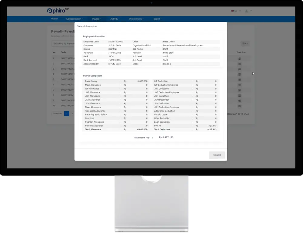 Image showcasing how the Employee Payroll Reports feature of Phiro Go's HR web platform simplifies HR processes. By offering comprehensive payroll reports, HR professionals can efficiently access and analyze payroll data, streamlining tasks like salary calculations, deductions, and tax reporting for improved workflow efficiency.